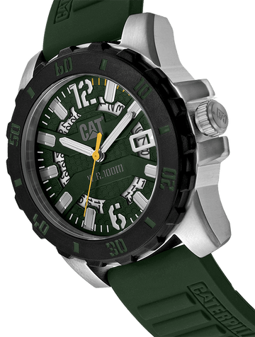 CAT Steel Barricade Green Silicone Strap Men's Watch | AR.141.23.133